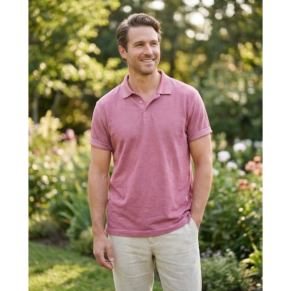 Robert Graham Mens 3XL Pink Heathered Cotton Polo Shirt Paisley Trim